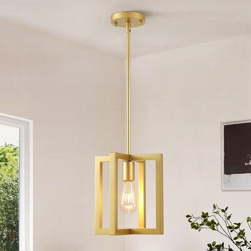6-Light Gold Pendant Light, Modern Farmhouse Dining Room Light Fixtures Over Table, Industrial Metal Geometric Kitchen Chandelier for Entryway Hallway Foyer Bedroom in Saudi Arabia