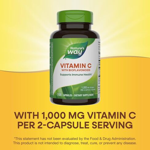 Nature's Way فيتامين C 500 مجم مع البيوفلافونويد، 1000 مجم فيتامين C لكل وجبة، 100 كبسولة، عبوة من 2 in Saudi Arabia