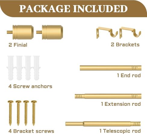 قضبان ستائر للنوافذ من 28 إلى 48 بوصة (الحد الأقصى إلى 60 بوصة)، مجموعة قضبان ستائر ذهبية قابلة للتعديل مقاس 5/8 بوصة مع دعامات، وقضبان ستائر صغيرة لغرفة النوم وغرفة المعيشة in Kuwait