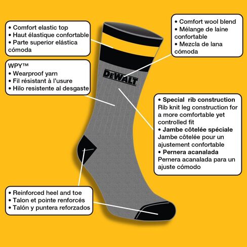جوارب DeWALT للرجال مكونة من قطعتين من مزيج الصوف (أسود وأصفر)، جورب 10-13/6-12 حذاء in Saudi Arabia
