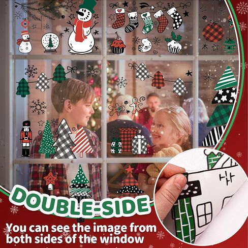 9 Sheets 200+Pcs Christmas Window Clings Stickers, Christmas Tree Snowflakes Window Stickers, Xmas Decals Decorations Window Clings for Glass Window Home Holiday Party in Saudi Arabia