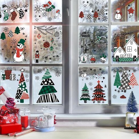 9 Sheets 200+Pcs Christmas Window Clings Stickers, Christmas Tree Snowflakes Window Stickers, Xmas Decals Decorations Window Clings for Glass Window Home Holiday Party in Saudi Arabia