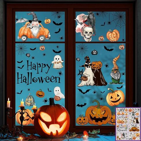 8 Sheets Halloween Window Clings Vintage Pumpkin Devil Ghost Bat Spider Vampire Witch Window Decals for Home Party Supplies Shop Window Glass Display in Saudi Arabia