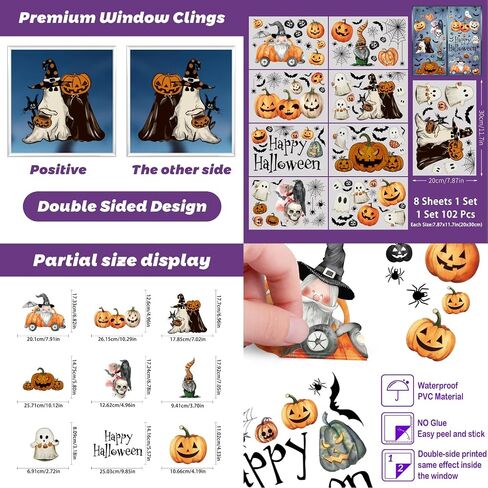 8 Sheets Halloween Window Clings Vintage Pumpkin Devil Ghost Bat Spider Vampire Witch Window Decals for Home Party Supplies Shop Window Glass Display in Saudi Arabia