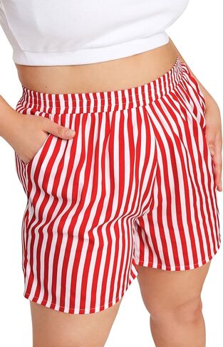 Womens Striped Print Shorts with Slant Pocket High Waist Casual Mini Shorts in Saudi Arabia