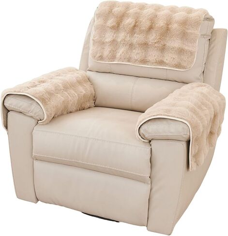 vctops 3 Pieces Faux Rabbit Fur Sofa Armrest Cover for Recliner Chair Non Slip Fluffy Furry Headrest Cover Soft Fuzzy Couch Cover for Dogs Washable Furniture Protector (Khaki,1 Seat) in Saudi Arabia