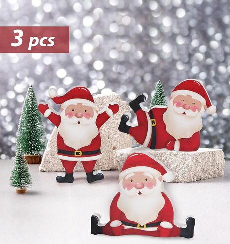3pcs Christmas Wooden Santa Decorations Winter Tiered Tray Decor Christmas Table Decor for Mantel Shelf Tabletop Office (Santa Claus) in Saudi Arabia