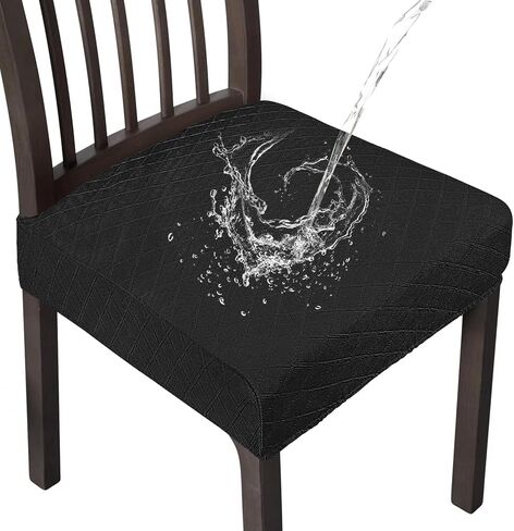أغطية مقاعد كراسي الطعام مجموعة من 4 أغطية كراسي جاكار مطاطية مقاومة للماء باللون الأسود لعيد الميلاد، قابلة للإزالة والغسل، واقيات كراسي المطبخ لغرفة الطعام (أسود) in Kuwait