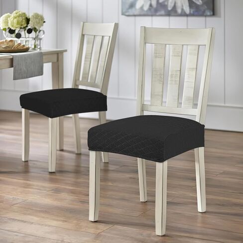 أغطية مقاعد كراسي الطعام مجموعة من 4 أغطية كراسي جاكار مطاطية مقاومة للماء باللون الأسود لعيد الميلاد، قابلة للإزالة والغسل، واقيات كراسي المطبخ لغرفة الطعام (أسود) in Kuwait