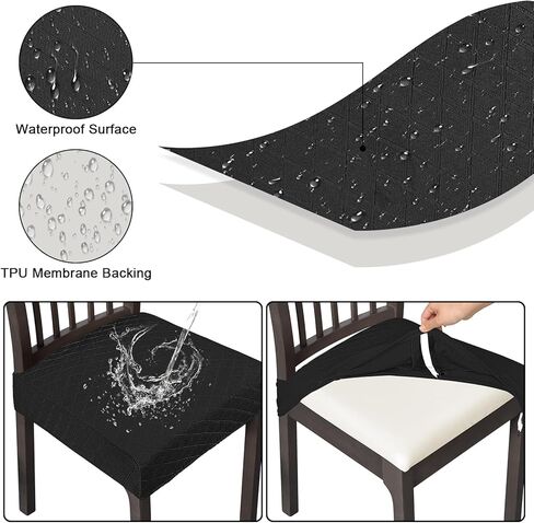 أغطية مقاعد كراسي الطعام مجموعة من 4 أغطية كراسي جاكار مطاطية مقاومة للماء باللون الأسود لعيد الميلاد، قابلة للإزالة والغسل، واقيات كراسي المطبخ لغرفة الطعام (أسود) in Kuwait
