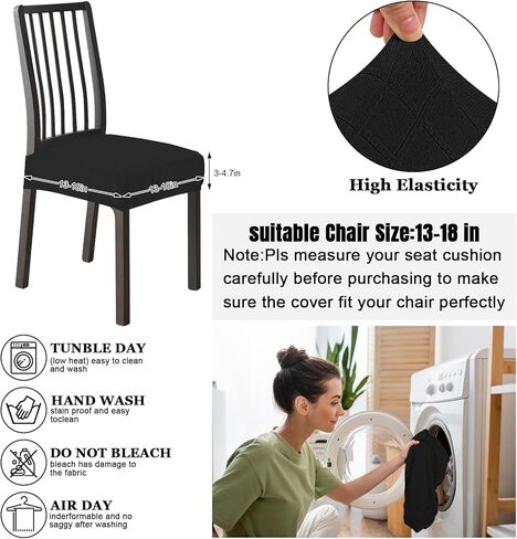 أغطية مقاعد كراسي الطعام مجموعة من 4 أغطية كراسي جاكار مطاطية مقاومة للماء باللون الأسود لعيد الميلاد، قابلة للإزالة والغسل، واقيات كراسي المطبخ لغرفة الطعام (أسود) in Kuwait