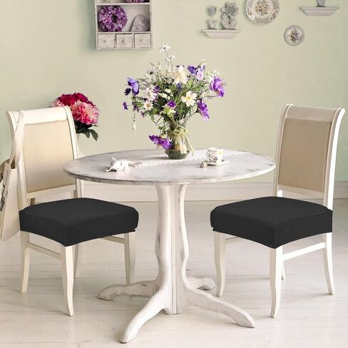 أغطية مقاعد كراسي الطعام مجموعة من 4 أغطية كراسي جاكار مطاطية مقاومة للماء باللون الأسود لعيد الميلاد، قابلة للإزالة والغسل، واقيات كراسي المطبخ لغرفة الطعام (أسود) in Kuwait