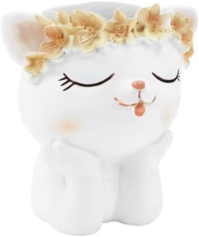 Cartoon Resin Pen Container,Cute Animal with Flower Garland Small Succulent Pot Pen Holder Pencil Cup Animal Pen Holder Desktop Organizer Home Office Desktop Decoration Kid Student Gift (Bear) in Saudi Arabia