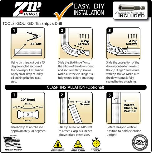 1 Pack Plus | Made in The USA Downspout Hinge | Hardware, Nutsetter & Instructions | DIY Installation on All Rectangle or Square Downspouts in Saudi Arabia