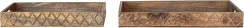 Creative Co-Op Decorative Carved Mango Wood Trays with Handles and Diamond Pattern, Natural, Set of 2 in Saudi Arabia