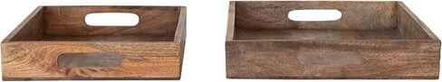 Creative Co-Op Decorative Carved Mango Wood Trays with Handles and Diamond Pattern, Natural, Set of 2 in Saudi Arabia