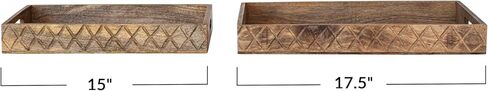 Creative Co-Op Decorative Carved Mango Wood Trays with Handles and Diamond Pattern, Natural, Set of 2 in Saudi Arabia