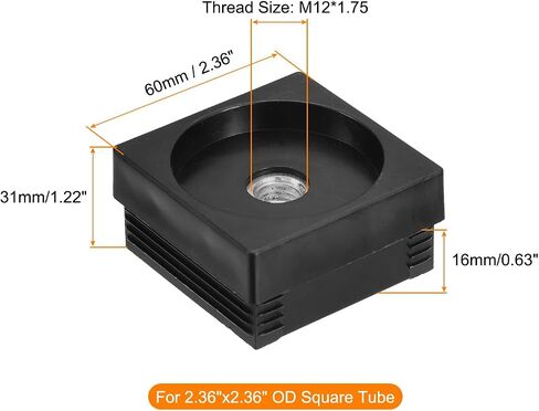 4 قطع من أنابيب بلاستيكية ملولبة من uxcell مع خيط M12، لأنبوب مربع OD مقاس 2.36 بوصة × 2.36 بوصة، قابس بلاستيكي أسود مربع قابل للتعديل، أغطية نهاية الكرسي وقابس أرجل الأثاث in Saudi Arabia