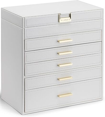 Vlando 6 Layer Large Jewelry Box - Jewelry Holder Organizer, Jewelry Box Organizer for Drawer Necklace Ring Bracelet and Watch, Birthday Gift for Loved Ones - White in Kuwait