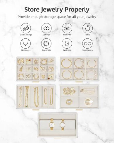 Vlando 6 Layer Large Jewelry Box - Jewelry Holder Organizer, Jewelry Box Organizer for Drawer Necklace Ring Bracelet and Watch, Birthday Gift for Loved Ones - White in Kuwait