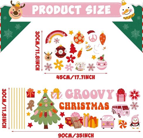 Pasimy Christmas Window Clings Groovy Christmas Window Stickers Christmas Decal Clings for Glass Window Door Xmas Holiday Window Decorations for Home Office Party Ornaments in Saudi Arabia