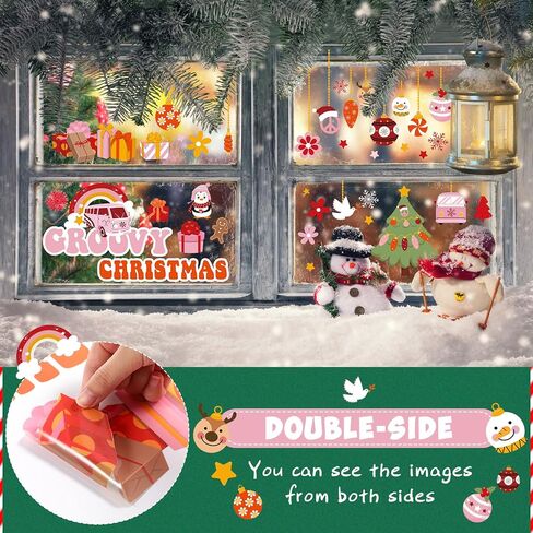 Pasimy Christmas Window Clings Groovy Christmas Window Stickers Christmas Decal Clings for Glass Window Door Xmas Holiday Window Decorations for Home Office Party Ornaments in Saudi Arabia