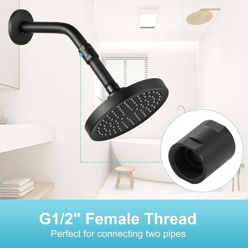 OFFO Shower Pipe Fitting, Brass Converter Adapter, G1/2 x G1/2 Inch Female Thread Shower Coupling for Shower Arm Home Bathroom Plumbing, Matte Black in Kuwait