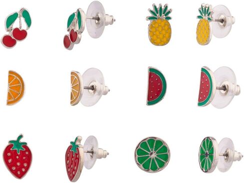 Lux Accessories Women's Enamel Tropical Fruit Multiple Stud Earrings Set (6pcs) in Saudi Arabia
