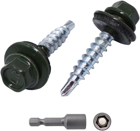 (Pack of 50 pcs) Metal Roofing Screws, 3/16 x 1-3/8 (4.8 x 35 mm) Painted Self-Drilling Screws with EPDM Washers, Sheet Metal Hex Screw, Oxide Red RAL 3009 in Saudi Arabia