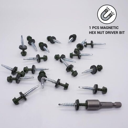(Pack of 50 pcs) Metal Roofing Screws, 3/16 x 1-3/8 (4.8 x 35 mm) Painted Self-Drilling Screws with EPDM Washers, Sheet Metal Hex Screw, Oxide Red RAL 3009 in Saudi Arabia