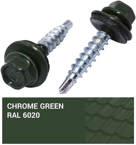 (Pack of 50 pcs) Metal Roofing Screws, 3/16 x 1-3/8 (4.8 x 35 mm) Painted Self-Drilling Screws with EPDM Washers, Sheet Metal Hex Screw, Oxide Red RAL 3009 in Saudi Arabia