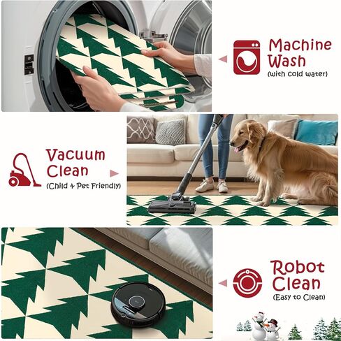 jinchan Christmas Runner Rug 2x5 Hallway Rug Xmas Tree Runner Kitchen Rug Soft Washable Rug Non Slip Holiday Decorative Floor Carpet for Bedroom Bathroom Laundry Entryway Living Room (Green,2x5ft) in Saudi Arabia