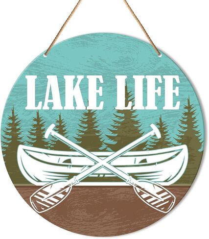 Muktoujaumai Lake House Wall Decor, Summer Lake Home Hanging Sign Decor Lake Life Wall Decorations Rustic Sign for Bedroom, Nursery, Housewarming Gift for Lake House, Baby Sleeping Sign, No Wake Zone in Saudi Arabia