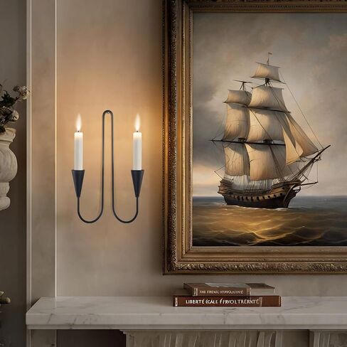 Double Armed Candle Sconce Holder, Set of 2 Wall Candle Holders with Candle Snuffer, Modern Wall Iron Candle Sconces Hanging Decorations for Living Room, Farmhouse, Fireplace, Wedding(Black) in Saudi Arabia