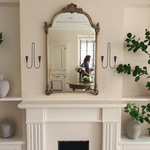 Double Armed Candle Sconce Holder, Set of 2 Wall Candle Holders with Candle Snuffer, Modern Wall Iron Candle Sconces Hanging Decorations for Living Room, Farmhouse, Fireplace, Wedding(Black) in Saudi Arabia