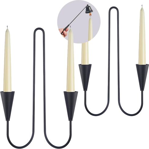 Double Armed Candle Sconce Holder, Set of 2 Wall Candle Holders with Candle Snuffer, Modern Wall Iron Candle Sconces Hanging Decorations for Living Room, Farmhouse, Fireplace, Wedding(Black) in Saudi Arabia