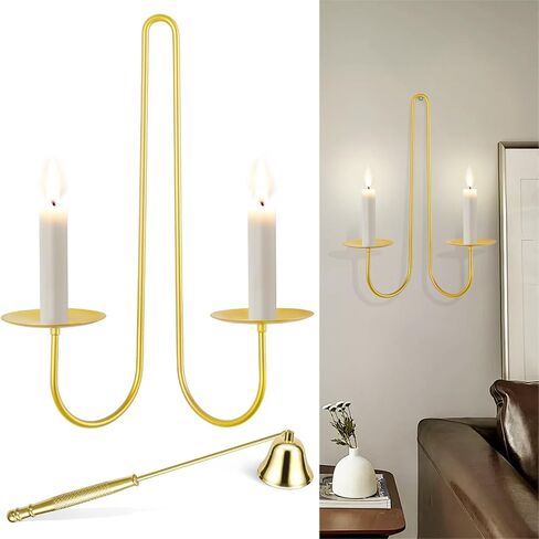 Double Armed Candle Sconce Holder, Set of 2 Wall Candle Holders with Candle Snuffer, Modern Wall Iron Candle Sconces Hanging Decorations for Living Room, Farmhouse, Fireplace, Wedding(Black) in Saudi Arabia