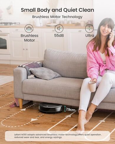 Lefant M310 Robot Vacuum Cleaner-4500Pa Suction, PreciSense Obstacle Avoidance, Brushless Motor, Quite, Slim, 160Mins, Self-Charging Robotic Vacuum, App/Wi-Fi/Alexa, Ideal for Pet Hair Hard Floor in Kuwait
