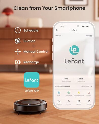 Lefant M310 Robot Vacuum Cleaner-4500Pa Suction, PreciSense Obstacle Avoidance, Brushless Motor, Quite, Slim, 160Mins, Self-Charging Robotic Vacuum, App/Wi-Fi/Alexa, Ideal for Pet Hair Hard Floor in Kuwait