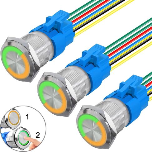 3 Pack 19mm Two Colors Self-Locking Metal Push Button Switch with Pre-Wired Stainless Steel Red Green Swap 12V 24 Volt 5A LED Waterproof Latching 7 Pin Switch for Car Boat (Red and Green) in Saudi Arabia