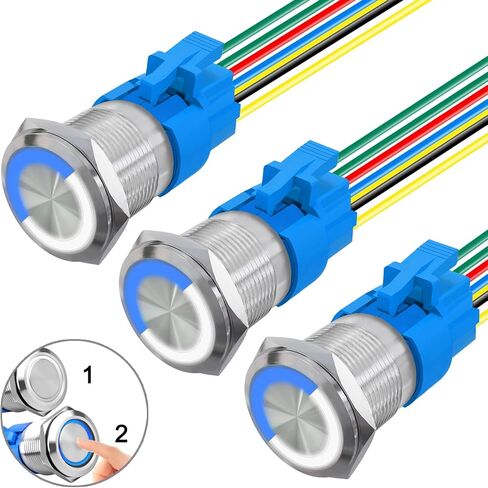 3 Pack 19mm Two Colors Self-Locking Metal Push Button Switch with Pre-Wired Stainless Steel Red Green Swap 12V 24 Volt 5A LED Waterproof Latching 7 Pin Switch for Car Boat (Red and Green) in Saudi Arabia
