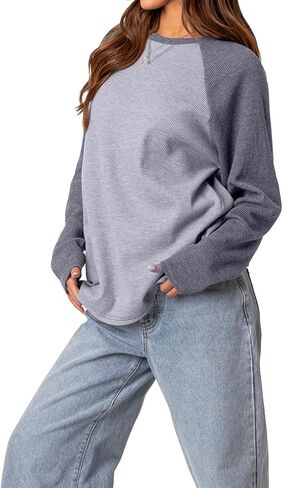 Sweatshirts for Women Crew Neck Huafuge Loose T Shirt Long Sleeve Shirts Tunic Tops for Leggings Fall Fashion S-XL in Saudi Arabia