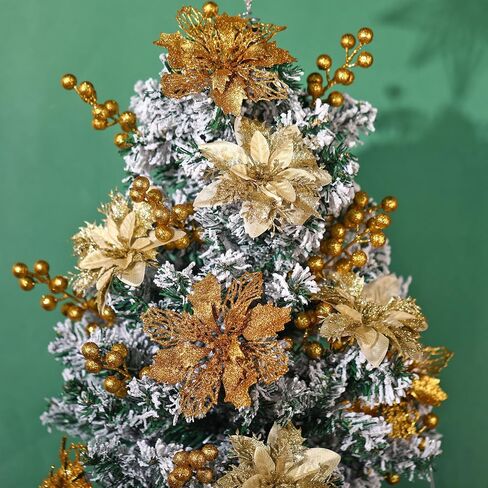 60 Pcs 6 Styles Christmas Glitter Berries Stems with Clip Christmas Artificial Poinsettia Flowers Christmas Tree Picks for Christmas Tree Ornaments DIY Xmas Wreath Crafts Holiday Decor(Red) in Kuwait