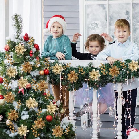 60 Pcs 6 Styles Christmas Glitter Berries Stems with Clip Christmas Artificial Poinsettia Flowers Christmas Tree Picks for Christmas Tree Ornaments DIY Xmas Wreath Crafts Holiday Decor(Red) in Kuwait