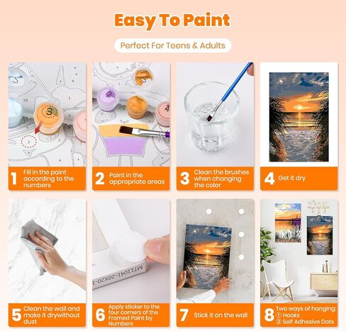 4 Pack Paint by Number Kit for Adults Framed Canvas, DIY Adult Paint by Number Kits with Easel, Forest Sunset Landscape Painting by Numbers for Beginners, Arts and Crafts for Home Decor 8x12inch in Saudi Arabia