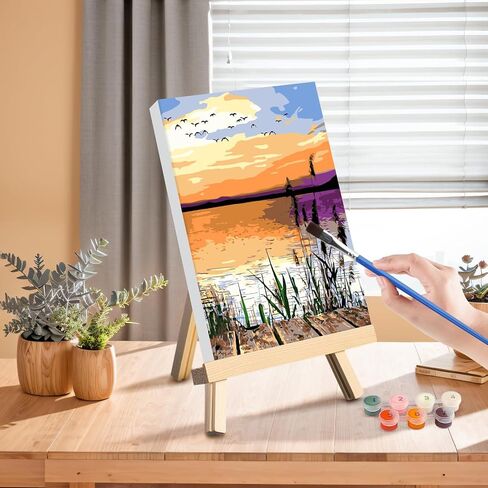 4 Pack Paint by Number Kit for Adults Framed Canvas, DIY Adult Paint by Number Kits with Easel, Forest Sunset Landscape Painting by Numbers for Beginners, Arts and Crafts for Home Decor 8x12inch in Saudi Arabia