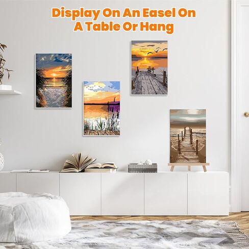 4 Pack Paint by Number Kit for Adults Framed Canvas, DIY Adult Paint by Number Kits with Easel, Forest Sunset Landscape Painting by Numbers for Beginners, Arts and Crafts for Home Decor 8x12inch in Saudi Arabia