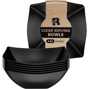 R-kay 6 Pack Square Plastic Serving Bowls - Clear Plastic bowls 16 Oz - Disposable Serving Bowls - Premium Clear Bowls Disposable Heavy Duty For Weddings Catering And Birthday parties