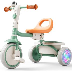 besrey Kids Tricycle with Flash Wheels for Ages 18 Months to 5 Years, Toddler Tricycle with Bell, Kids Tricycle, Gift for 2-5 Year Olds, Gift and Toy for Boys and Girls, Tricycle for Toddlers, Green
