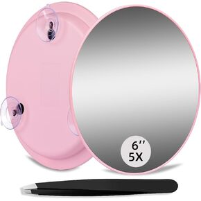 5X Magnifying Mirror, 6'' Makeup Mirror with 5X Magnification, 5X Magnifying Mirror with Suction Cups, Large Makeup Magnifying Mirror Compact Magnified Mirror, Travel Makeup Magnification and Tweezers
